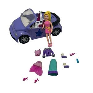 Vintage 2000 Mattel Polly Pocket Purple Convertible Mini Car Fashion Pieces Lot